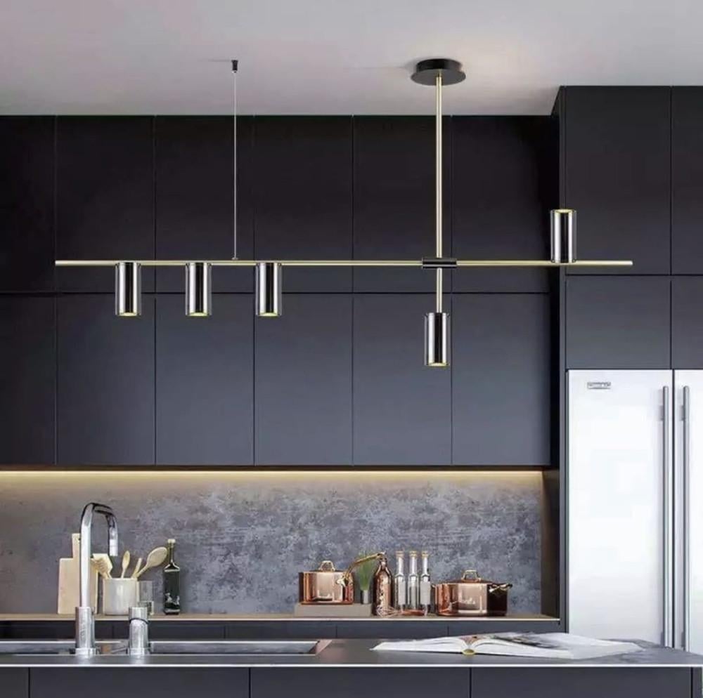 Люстра удлиненная в корпусе с черными плафонами-спотами Золотой (Y 8857B-5)