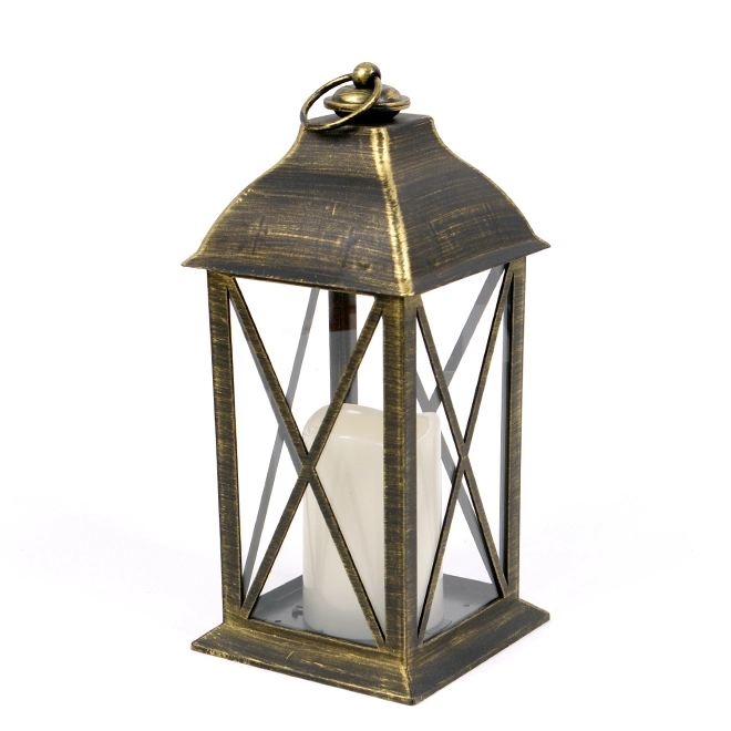 Подсвечник-фонарь со свечой LED Черно-золотой (OR-PL6023-2)