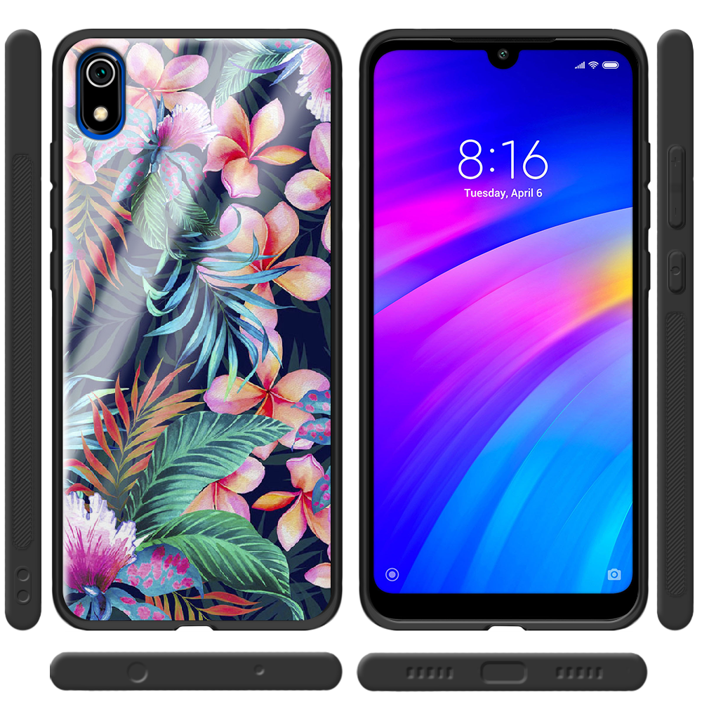 Чехол Boxface Xiaomi Redmi 7A flowers in the tropics Черный силикон со стеклом (37400-up1971-37746) - фото 2