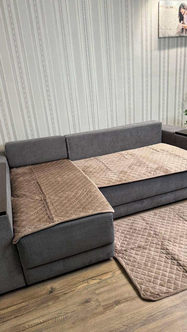 Комплект велюровий покривало на диван 90х210 см/накидки 2 шт. 90х160 см Капучино (П4К-am-divandek-0022) - фото 2 Комплект велюровий покривало на диван 90х210 см/накидки 2 шт. 90х160 см Капучино (П4К-am-divandek-0022) - фото 2