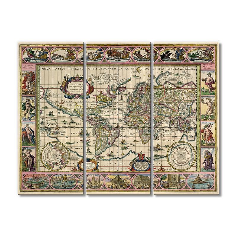 Винтажная карта Старинная карта мира географическая Америки 3 модуля 50x75 см