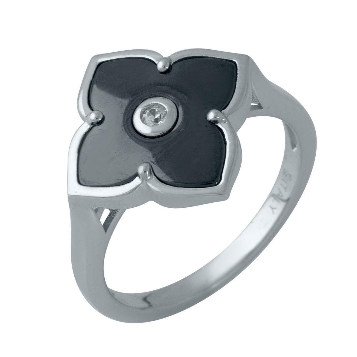 Кольцо серебряное с керамической вставкой в форме цветка р. 18