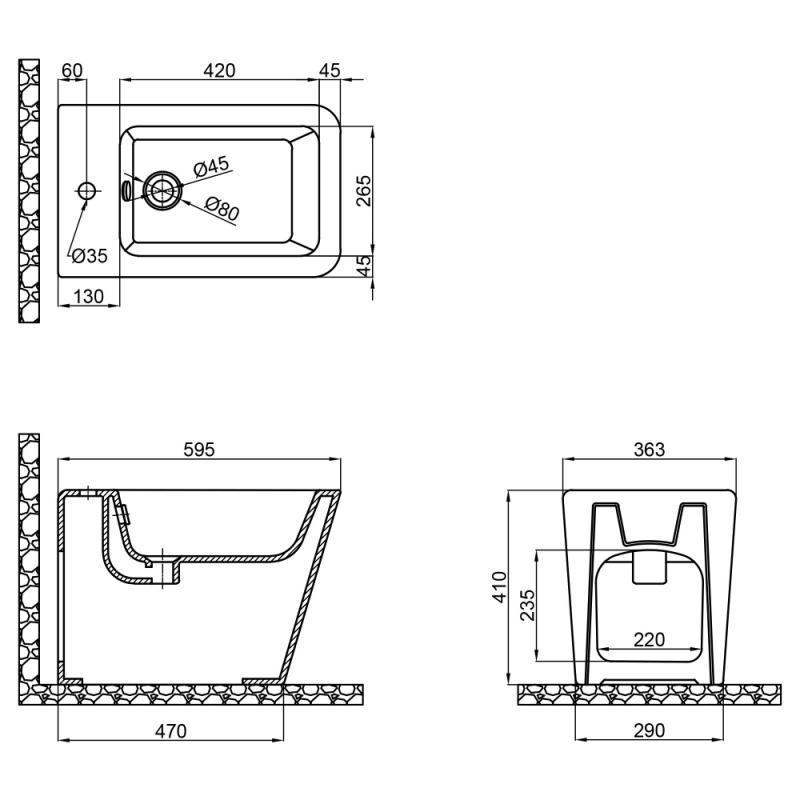 Биде напольное Qtap Tern 560х360х400 мм White (QT1744003CW) - фото 2