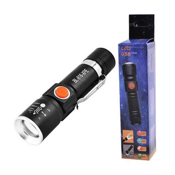 Фонарь ручной металлический 616-XPE USB Zoom