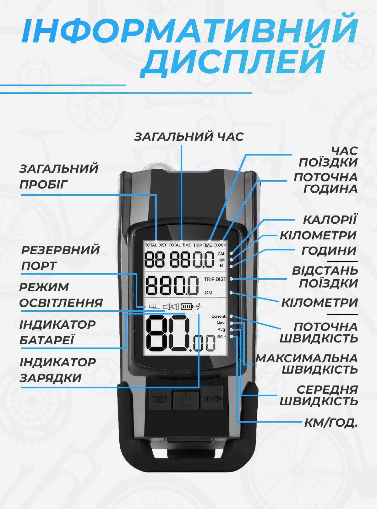 Велокомп'ютер з спідометром OnePro 9388 з ліхтариком і сигналом Червоний (71325) - фото 5