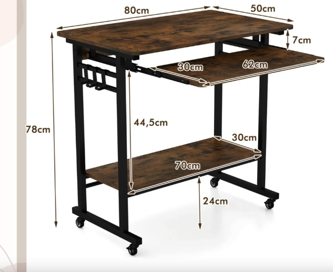 Компьютерный стол Costway Otto с выдвижной подставкой для клавиатуры - фото 4