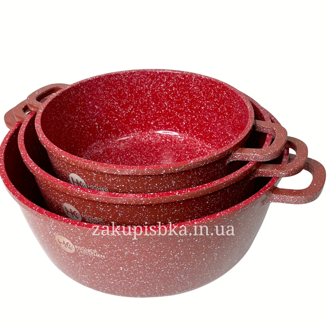 Набір посуду Higher Kitchen HK-305 з гранітним антипригарним покриттям 10 предметів Червоний (2480509830) - фото 4 Набір посуду Higher Kitchen HK-305 з гранітним антипригарним покриттям 10 предметів Червоний (2480509830) - фото 4