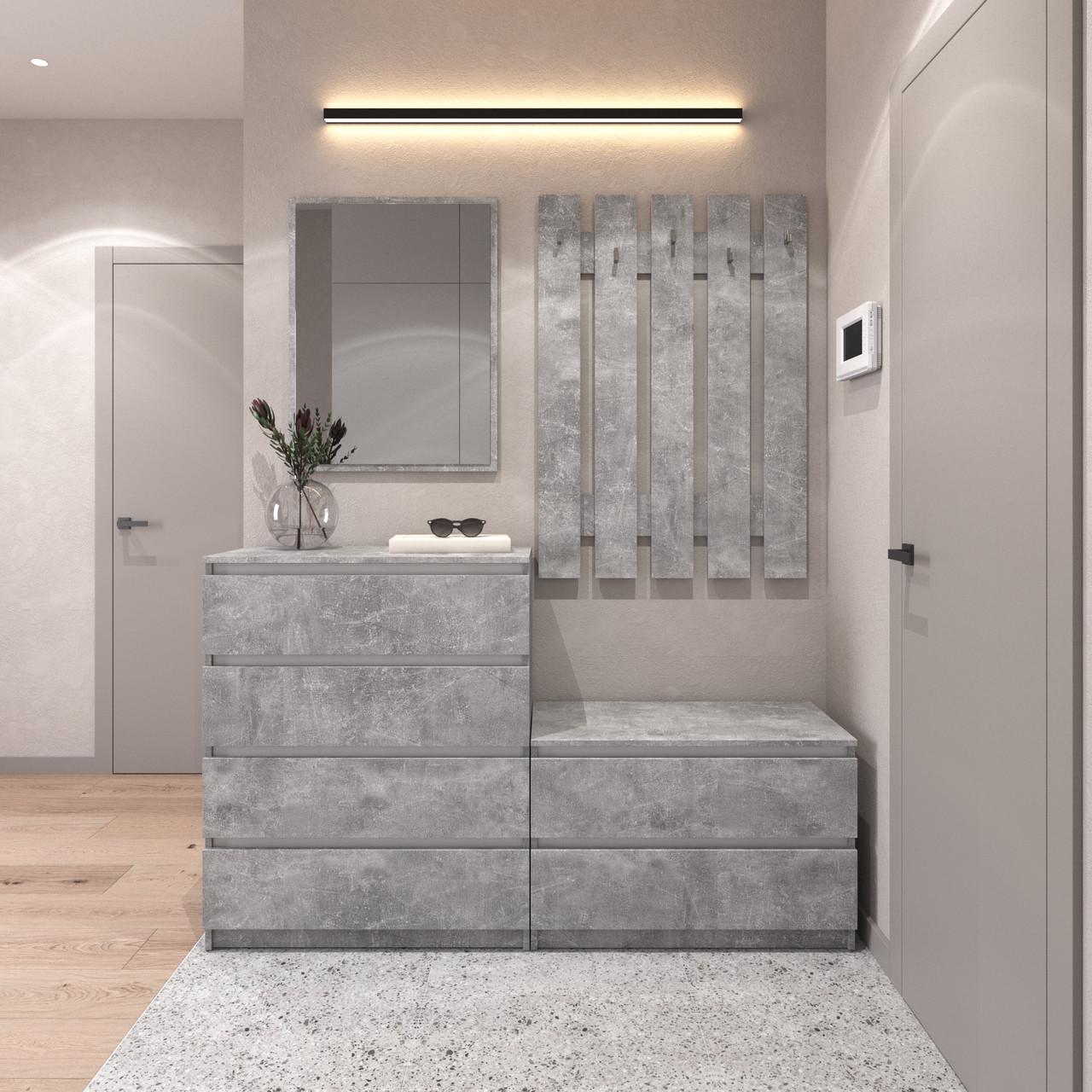 Мебельный комплект Вайс №1 1604х400х1950 мм Бетон-Белые планки (30873716)