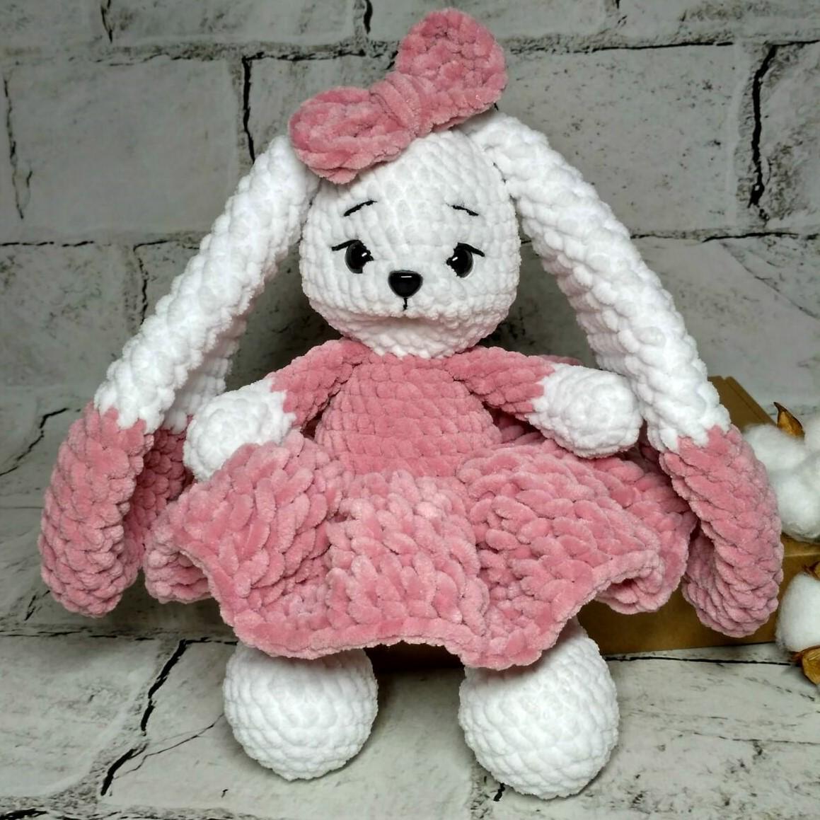 Мягкая игрушка вязаная ручной работы Зайчик Зефирка Розовый (202-34-21)
