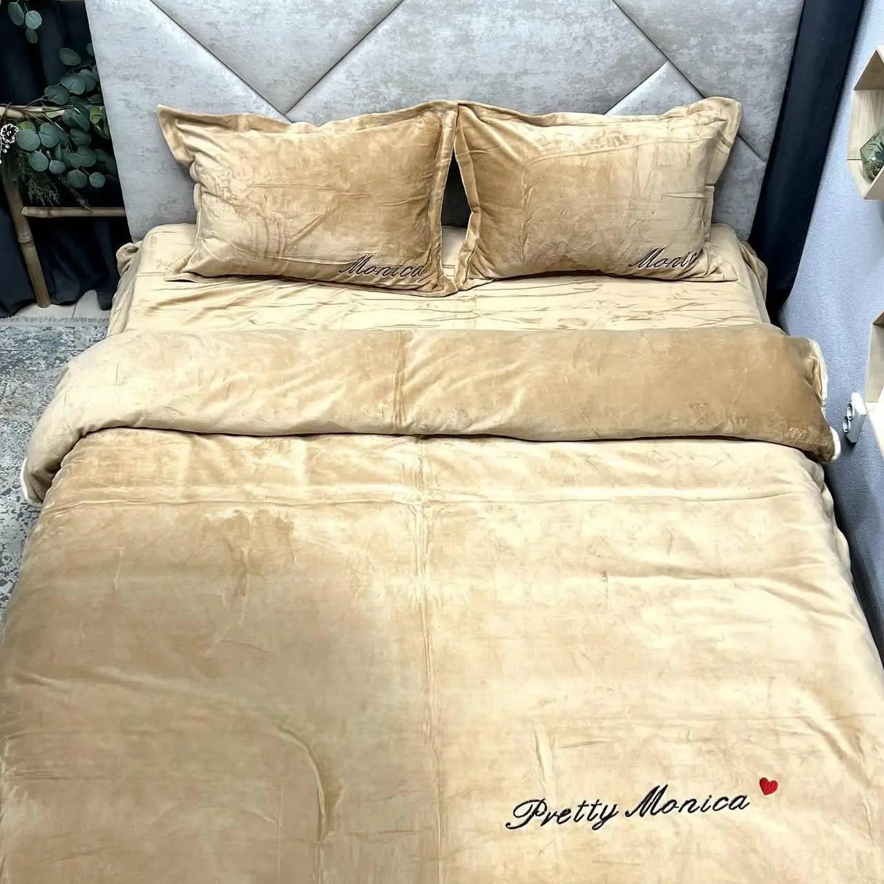 Комплект постельного белья плюш велюр евро 200х230 см наволочка 2х50х70 см Карамельный (П4К-monEV-003-01)