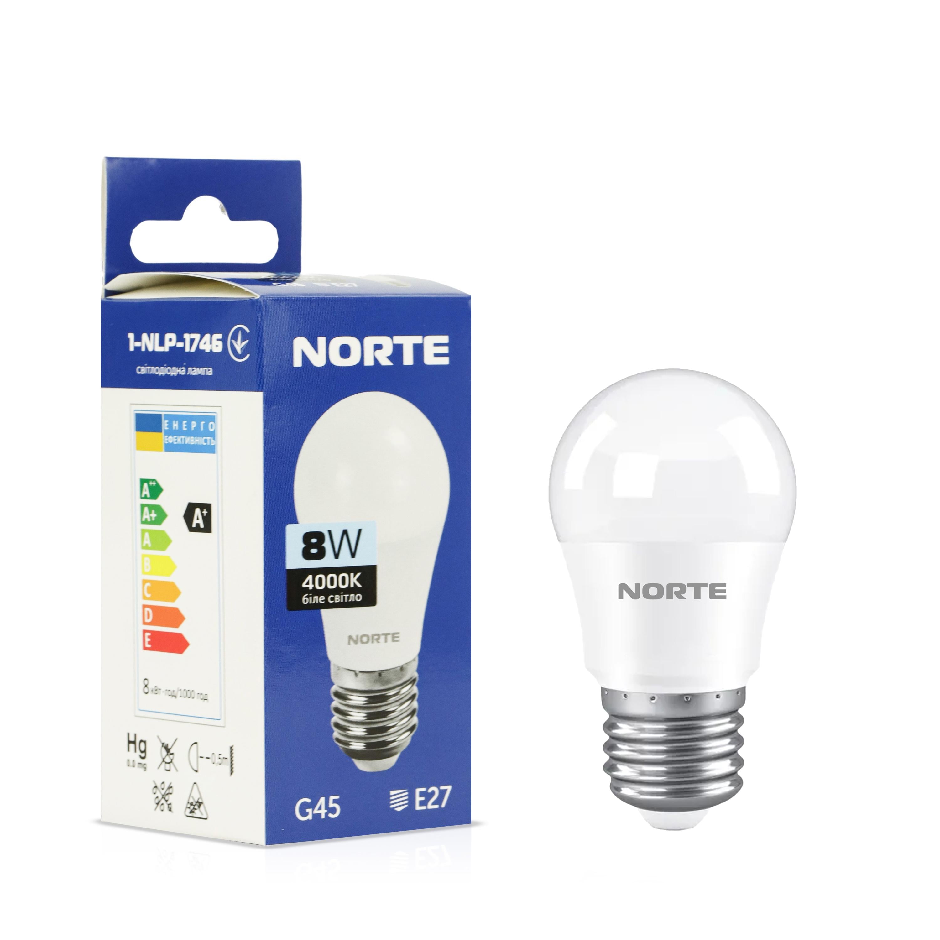 Светодиодная лампа NORTE 8 Вт E27 G45 4000K (1-NLP-1746) Светодиодная лампа NORTE 8 Вт E27 G45 4000K (1-NLP-1746)