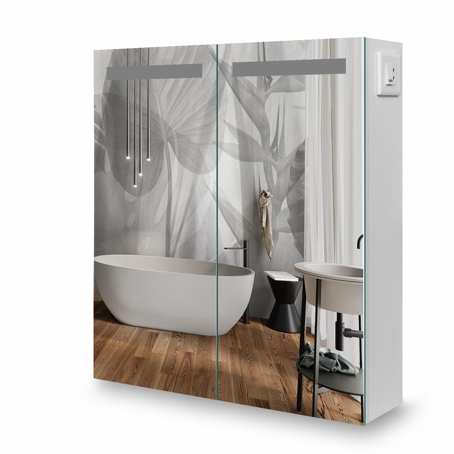 Шкаф зеркальный в ванную с LED-подсветкой двухстворчатый G11 70 см (15359286) - фото 2