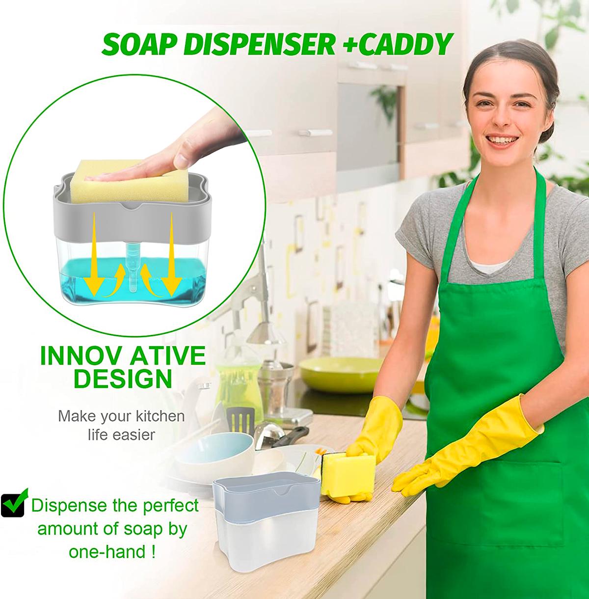 Дозатор для миття посуду Soap pump&sponge натискний 385 мл Сірий (1009775-Gray) - фото 5