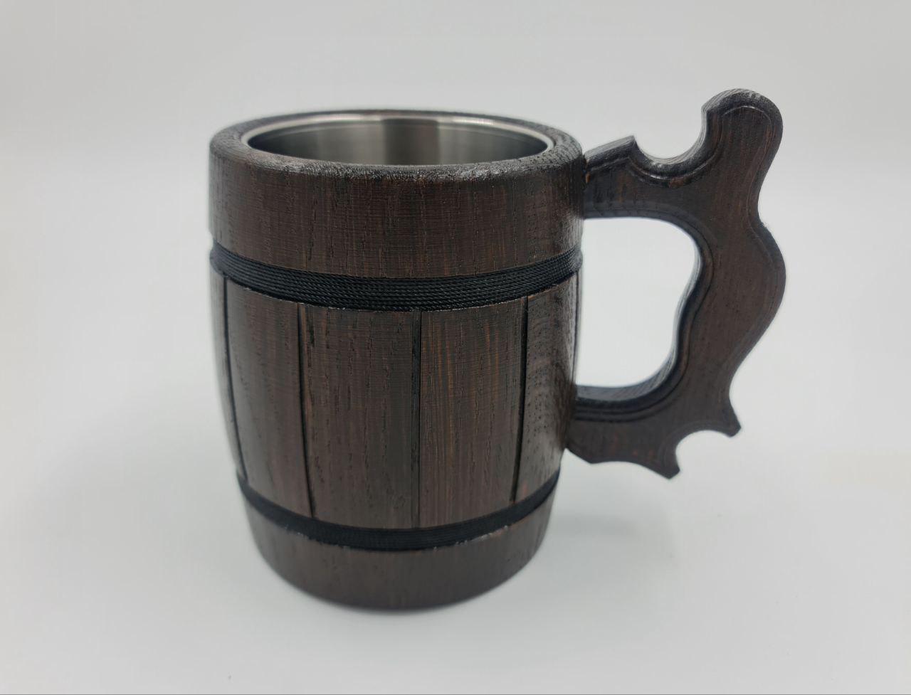 Кухоль пивний дерев'яний з металевою вставкою ручної роботи 0,5 л (IN58)