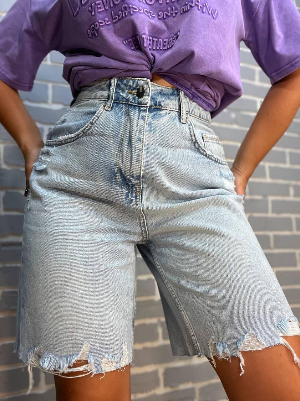 Шорты женские джинсовые Women Denim 355-974 бермуды рваные длина до колена р. 36 Голубой (2371) - фото 6