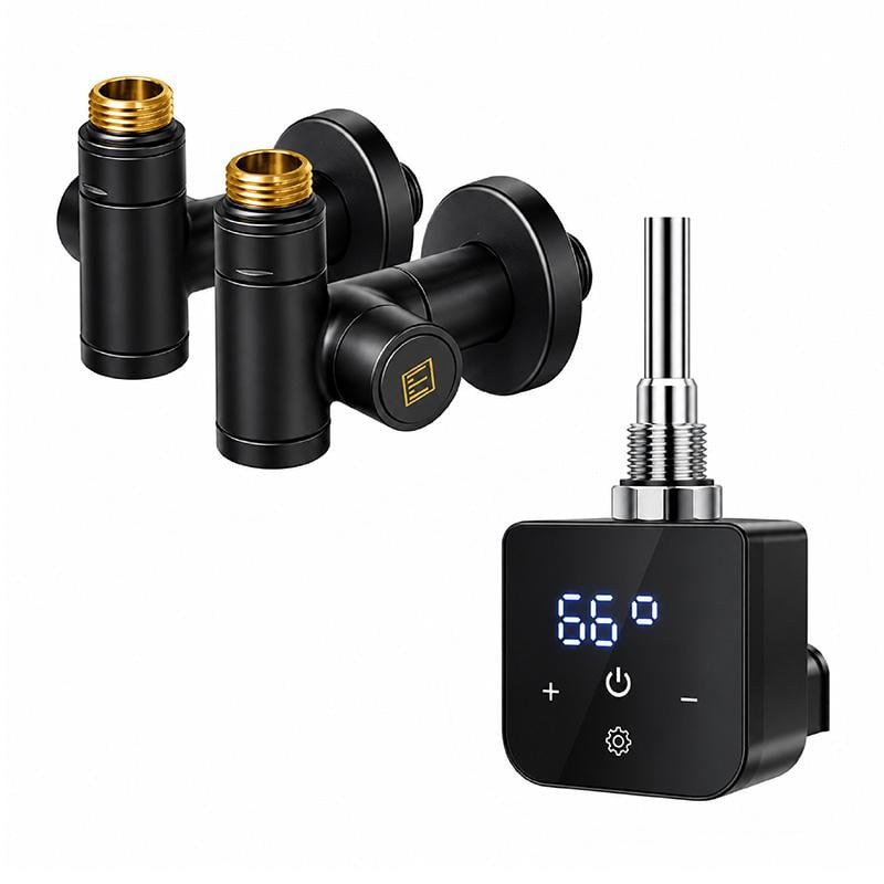 ТЭН для полотенцесушителя Onlyheat Onyx Black Pro 0,6 кВт и краны под ТЭН Ideale Senso Черный (68873)