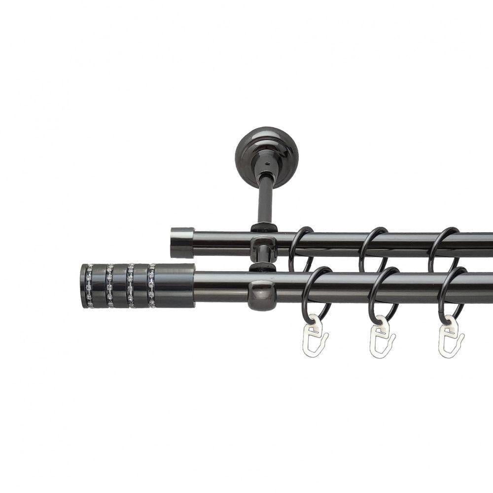 Карниз металлический Orvit Барамелла двухрядный открытый/гладкая труба/кольцо металлическое Оникс 19/16 мм 300 см (00-00014848)