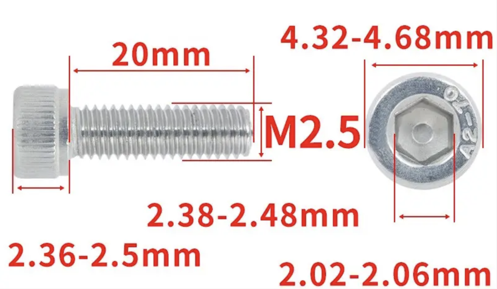 Винт с шестигранной головкой DIN912 M2,5x20 мм (DIN912_m25_20) - фото 2 Винт с шестигранной головкой DIN912 M2,5x20 мм (DIN912_m25_20) - фото 2