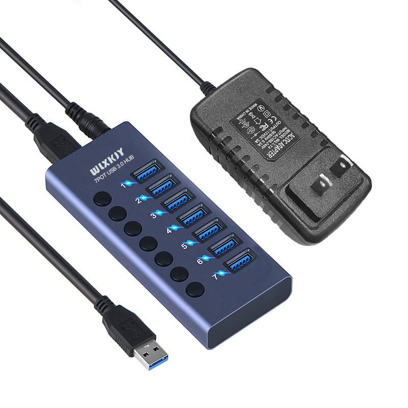 Хаб USB 3.0 c додатковим блоком живлення 7 USB портів алюмінієвий корпус 12V3A 36W (700038)