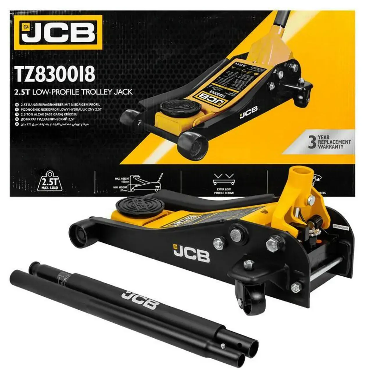 Домкрат подкатной JCB Tools JCB-TZ830018 гидравлический низкопрофильный 87-455 мм 2,5т (JCB-TZ830018)