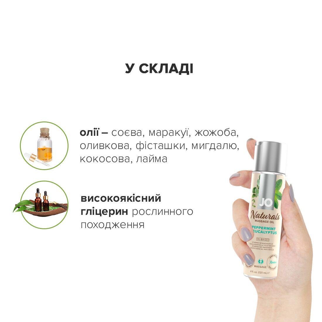 Массажное масло System JO Naturals Massage Oil Peppermint Eucalyptus с эфирными маслами 120 мл - фото 4