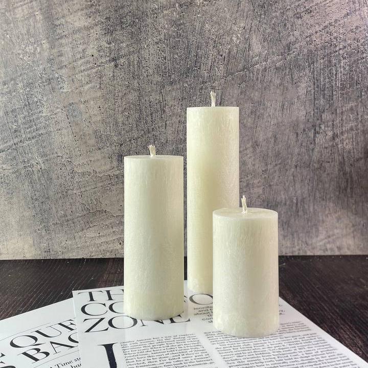 Набор цилиндрических свеч из пальмового воска Кокосовый поцелуй 3 шт. 10/15/20 см