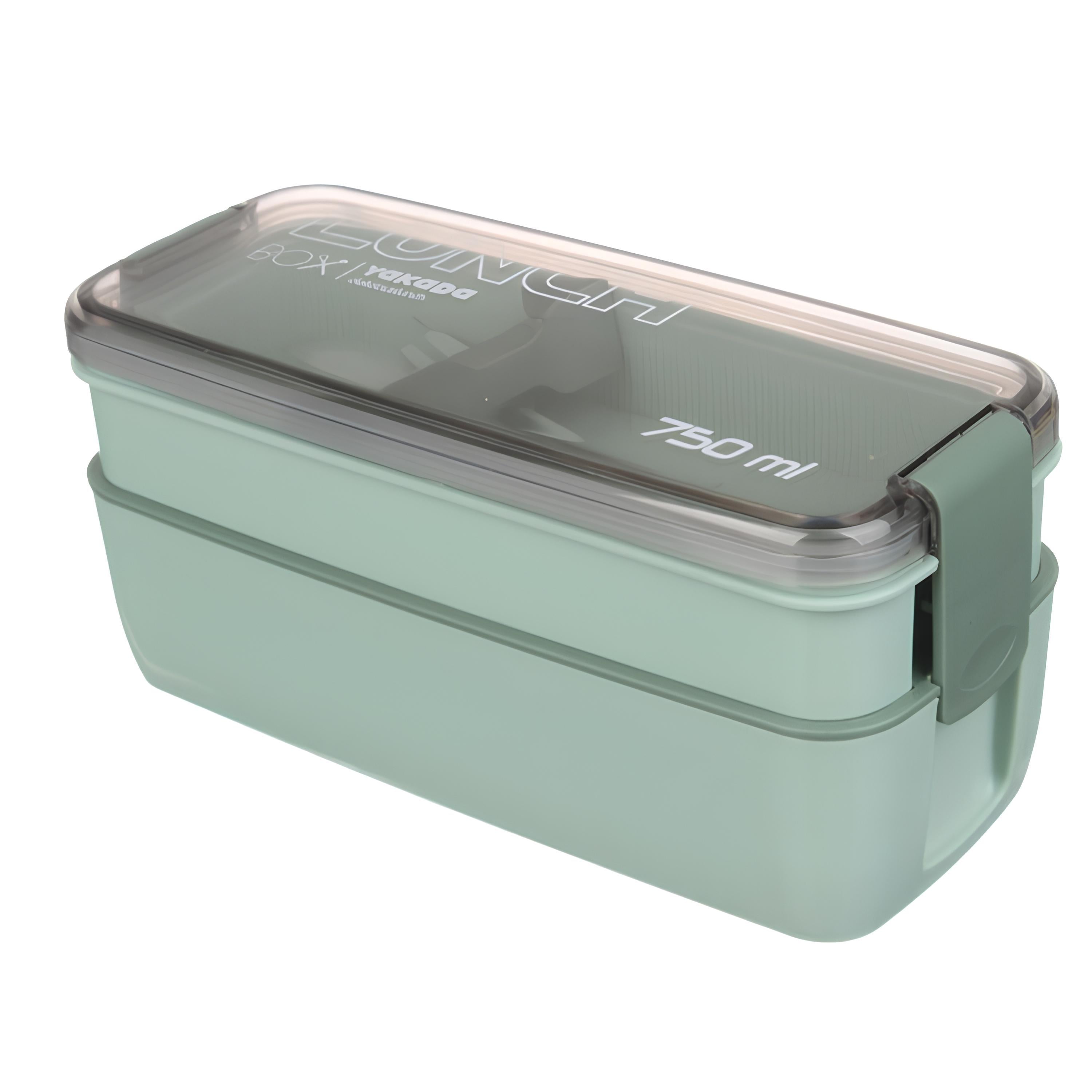 Ланч-бокс двухуровневый с приборами 750 мл Зеленый (7244)