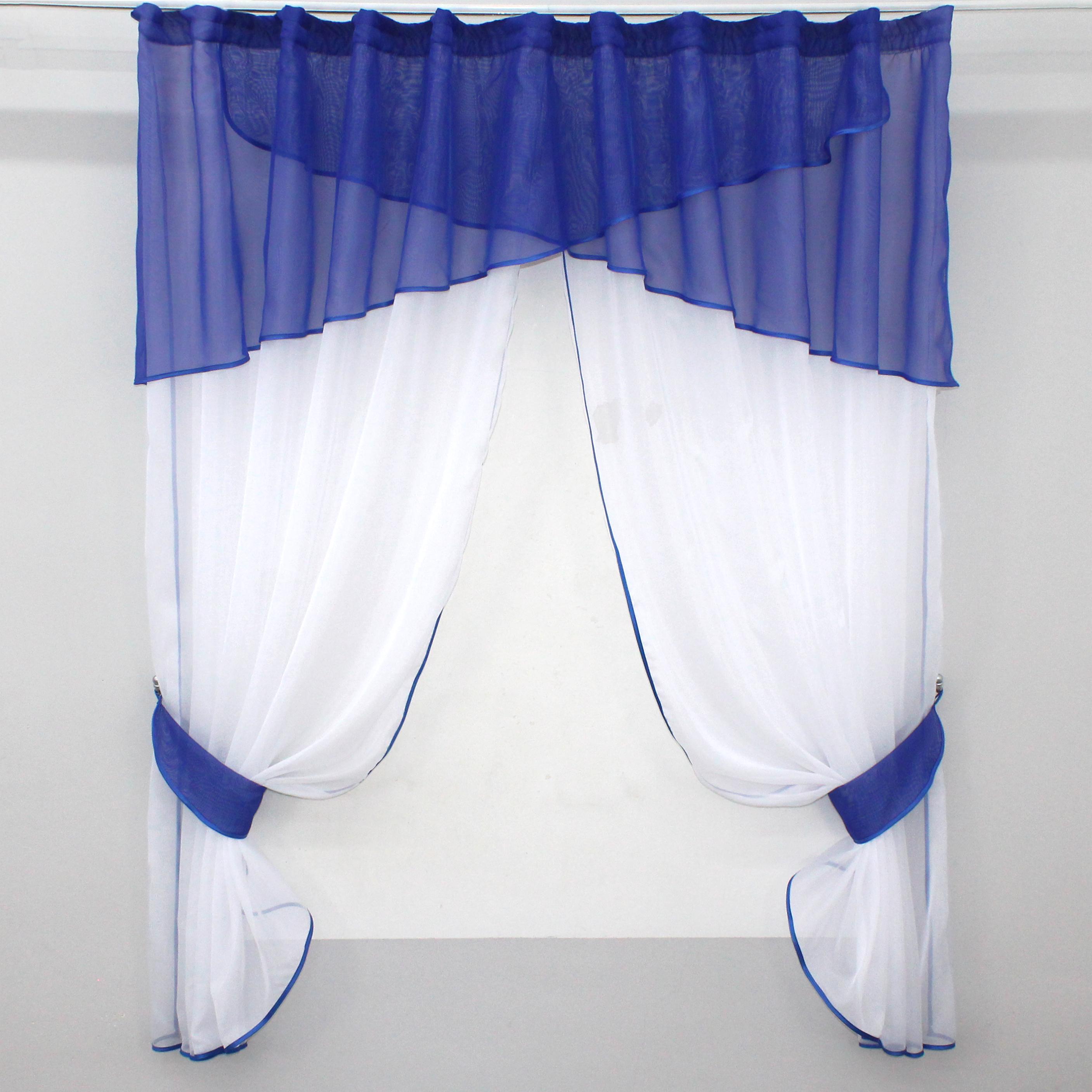 Штори кухонні VR-Textil №091к з ламбрекеном і підв'язками 270х170 см Синій/Білий (52-0254) - фото 1 Штори кухонні VR-Textil №091к з ламбрекеном і підв'язками 270х170 см Синій/Білий (52-0254) - фото 1