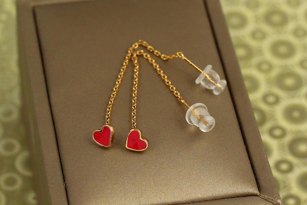 Серьги протяжки Xuping Jewelry Серьги с красной эмалью 6 см Золотистый (33560144)