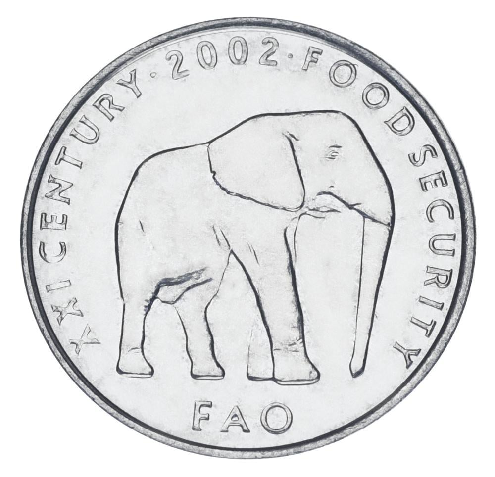 Коллекционная монета Сомали 5 шиллингов 2002 AU-UNC FAO ФАО Слон (М20613)