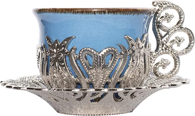 Сервиз кофейный ACAR с металлическими блюдцами на 6 персон 12 пр. Серебристый (610-BE)