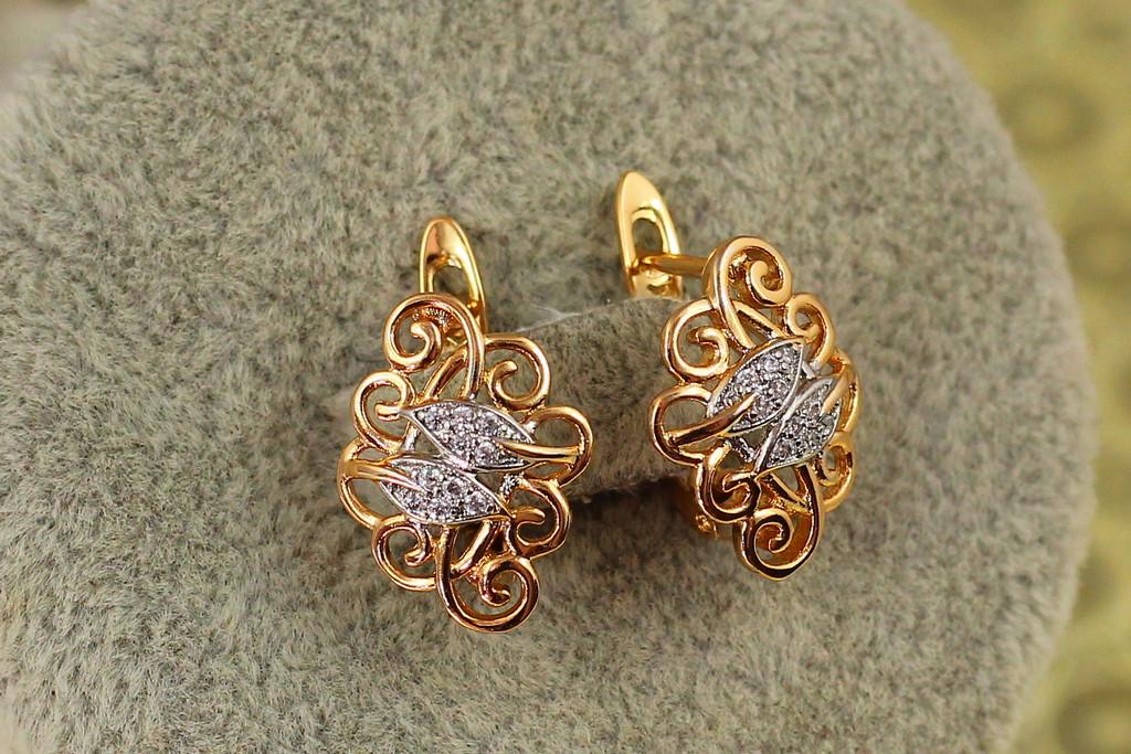 Серьги Xuping Jewelry Два листочка в завитках с родием 1,6 см Золотистый (2270178045)
