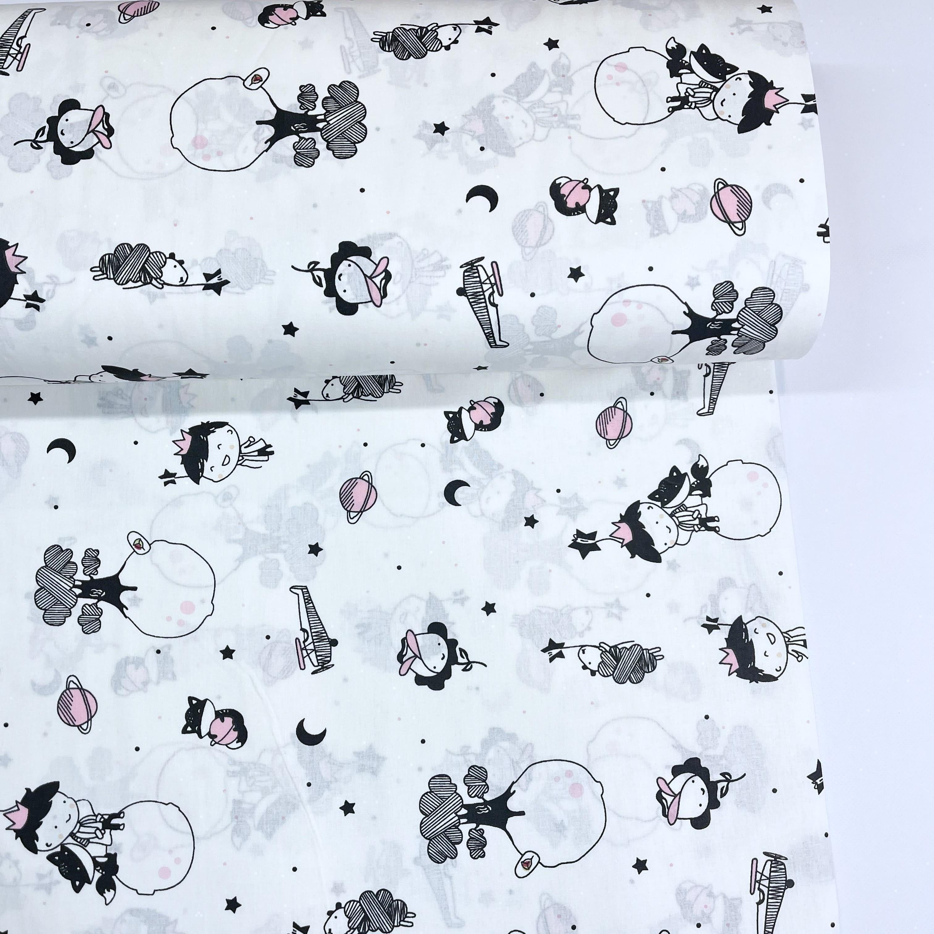 Ткань для постельного белья ранфорс детские снеговички 240 см (G-23230/1/pembe 00544)