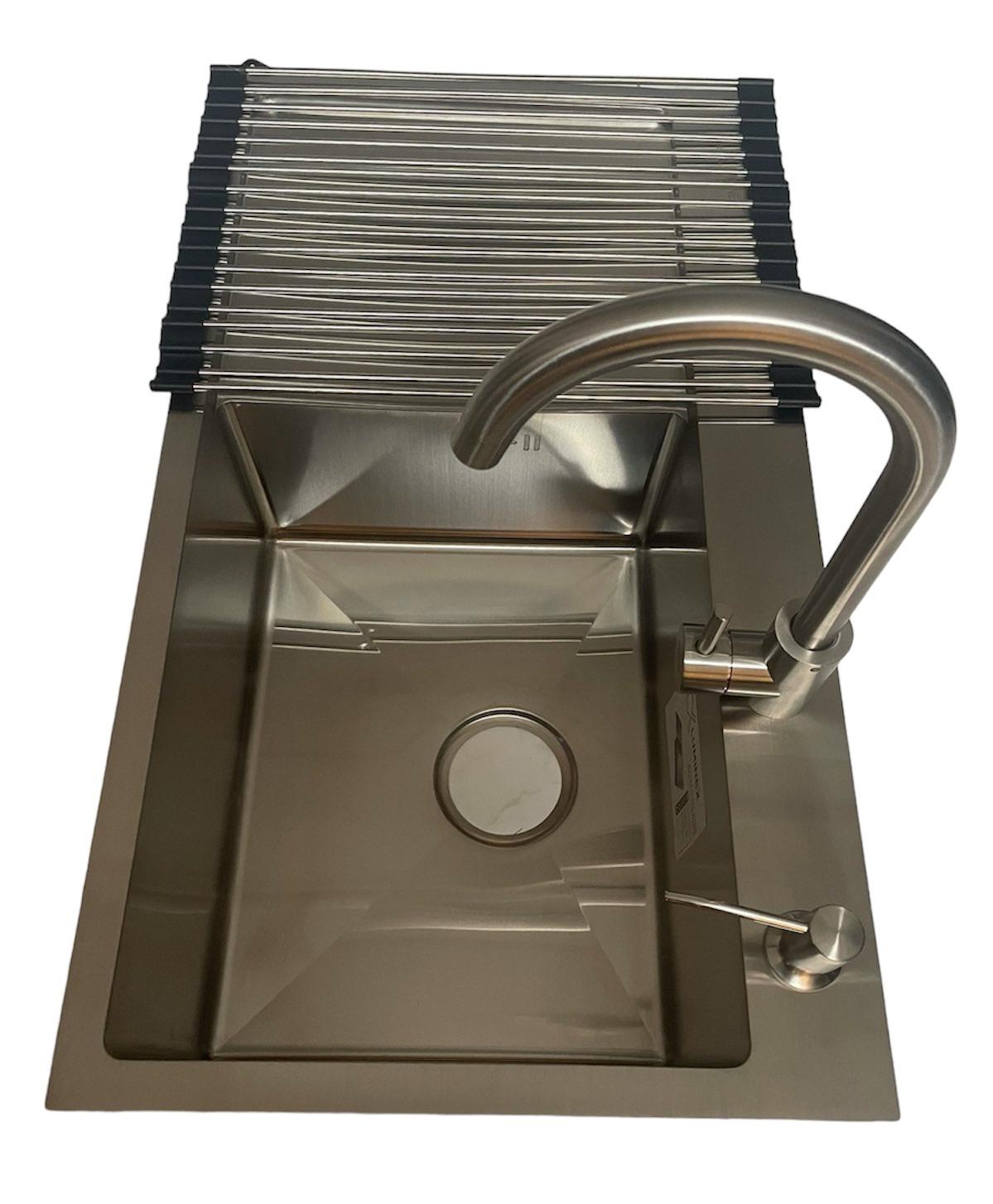 Мойка Luminex 7844 правая Серый/смеситель для кухни Lidz Aria 015F из нержавеющей стали