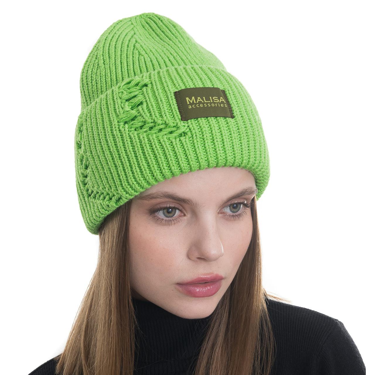 Шапка женская Malisa БРУНО без подкладки рваная с эмблемой на отвороте one size Салатовый (253682) - фото 1 Шапка женская Malisa БРУНО без подкладки рваная с эмблемой на отвороте one size Салатовый (253682) - фото 1