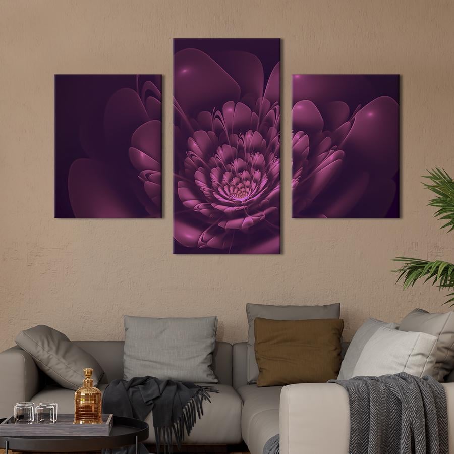 Картина на холсте триптих Мистический пурпурный цветок 96x60 см (877-32)