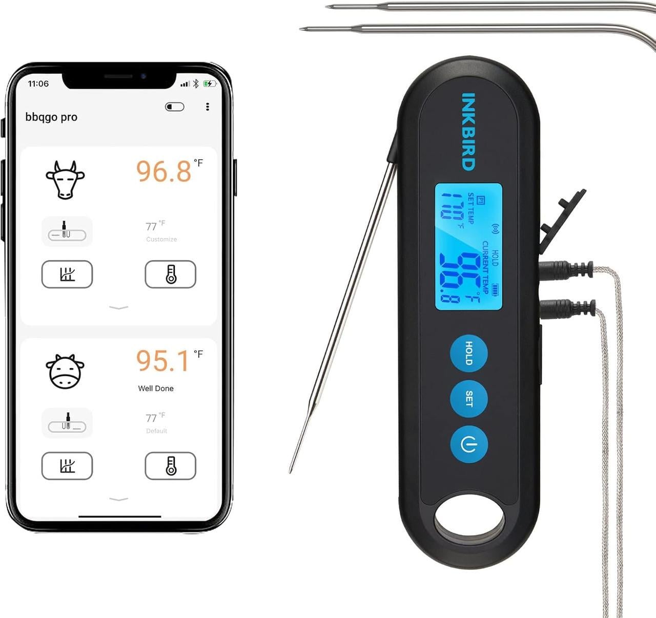 Термометр для м’яса цифровий бездротовий Bluetooth INKBIRD з 2 зондами зчитування 2 сек водонепроникний (3032257442)