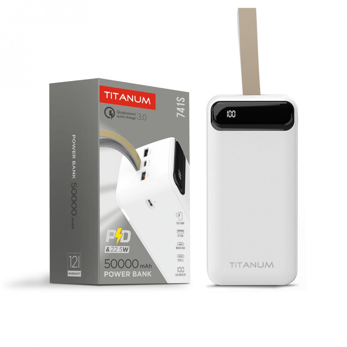 Повербанк TITANUM 741S 50000 mAh 22,5 W White (TPB-741S-W)