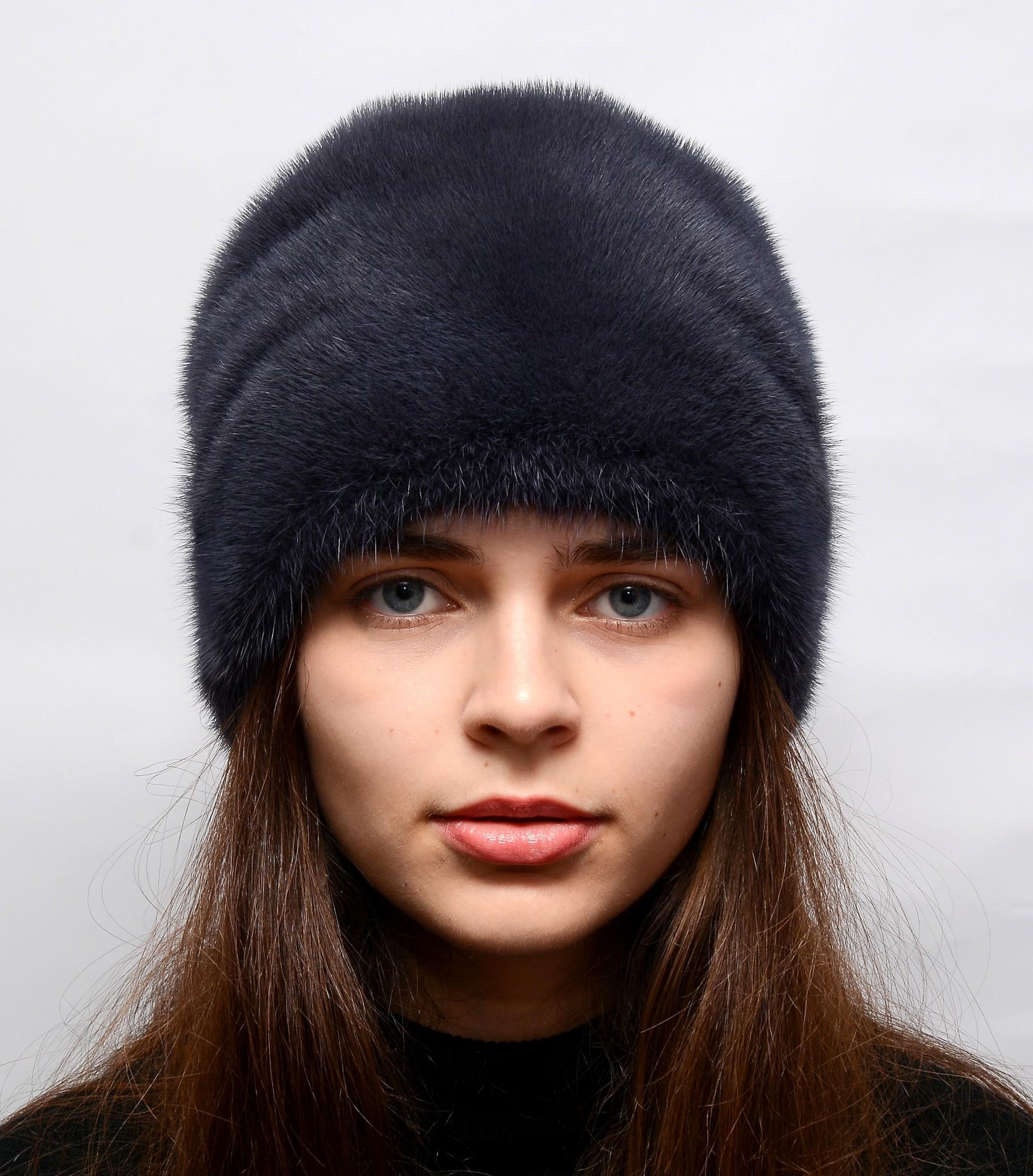 Женская кубанка Меховой стиль Ромашка из натурального цельного меха норки Средний ирис (069/G)