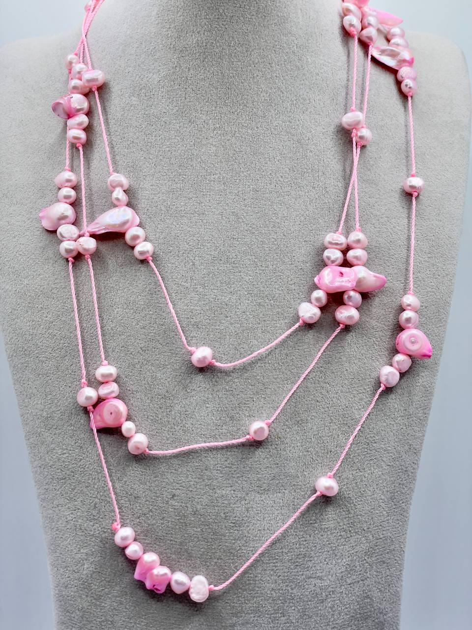 Бусы жемчуг перламутр 120 см Розовый (9323)