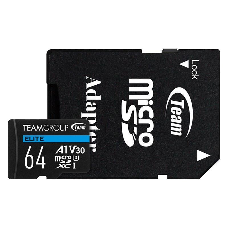 Карта памяти Team Group Elite microSDXC 64 Gb с адаптером UHS-I U3 Class 10 чтение 100 MB/s запись 50 MB/s (TEAUSDX64GIV30A103)