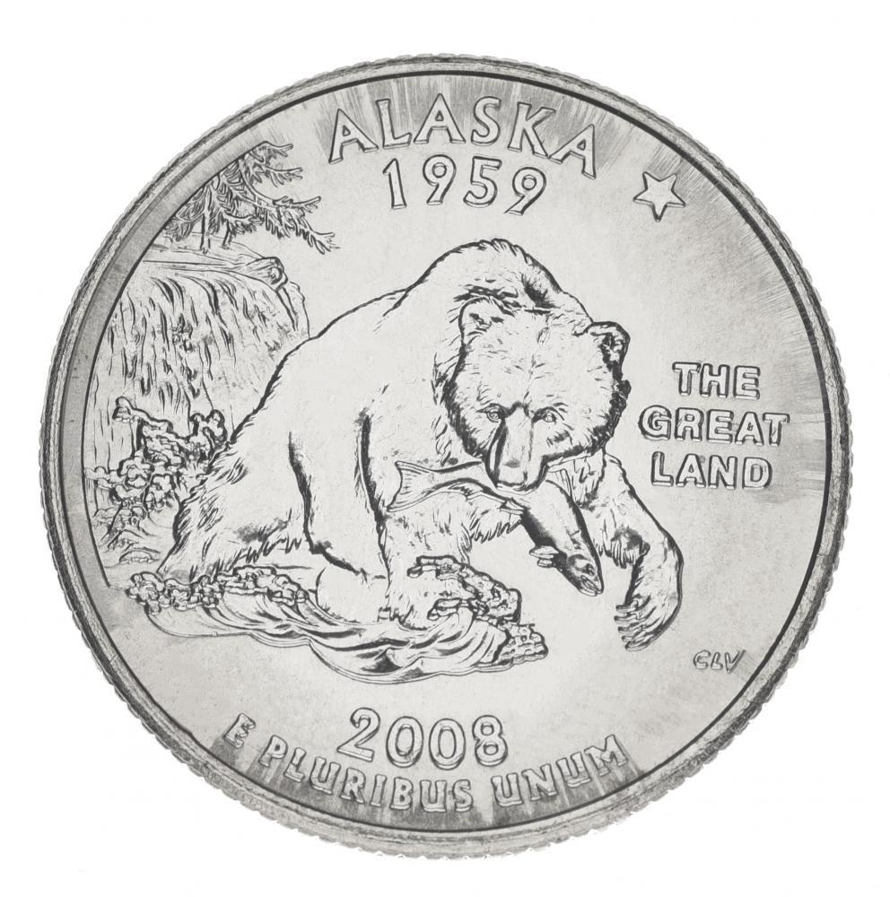 Коллекционная монета США 25 центов 2008 P Штаты и территории - Аляска UNC (KM#424)