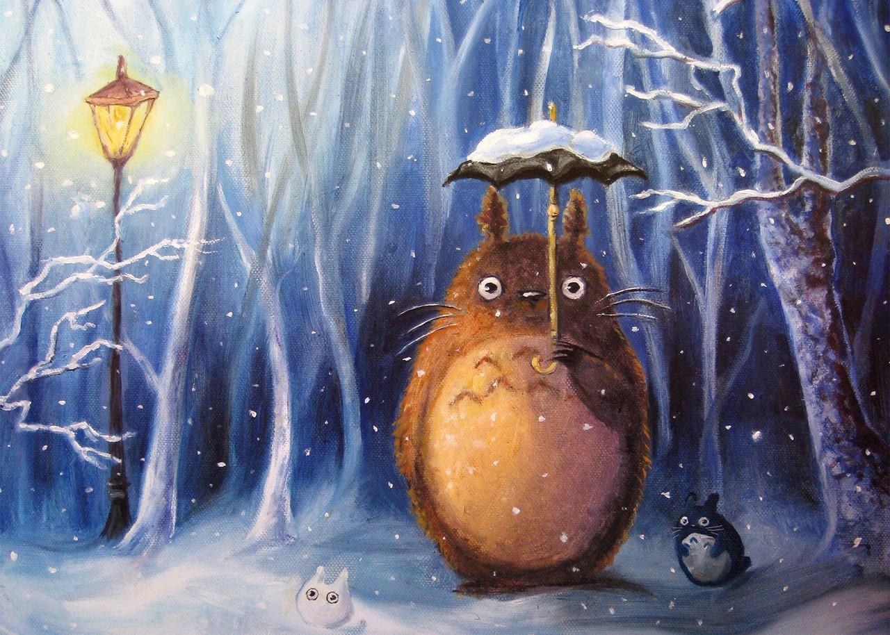 Картина постер Gee! My Neighbor Totoro Мой сосед Тоторо Зима в лесу 60x40 см NT 09.013