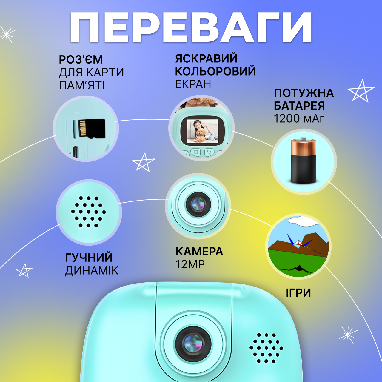 Дитячий фотоапарат з миттєвим друком 17в1 Блакитний (23457262101) - фото 5 Дитячий фотоапарат з миттєвим друком 17в1 Блакитний (23457262101) - фото 5