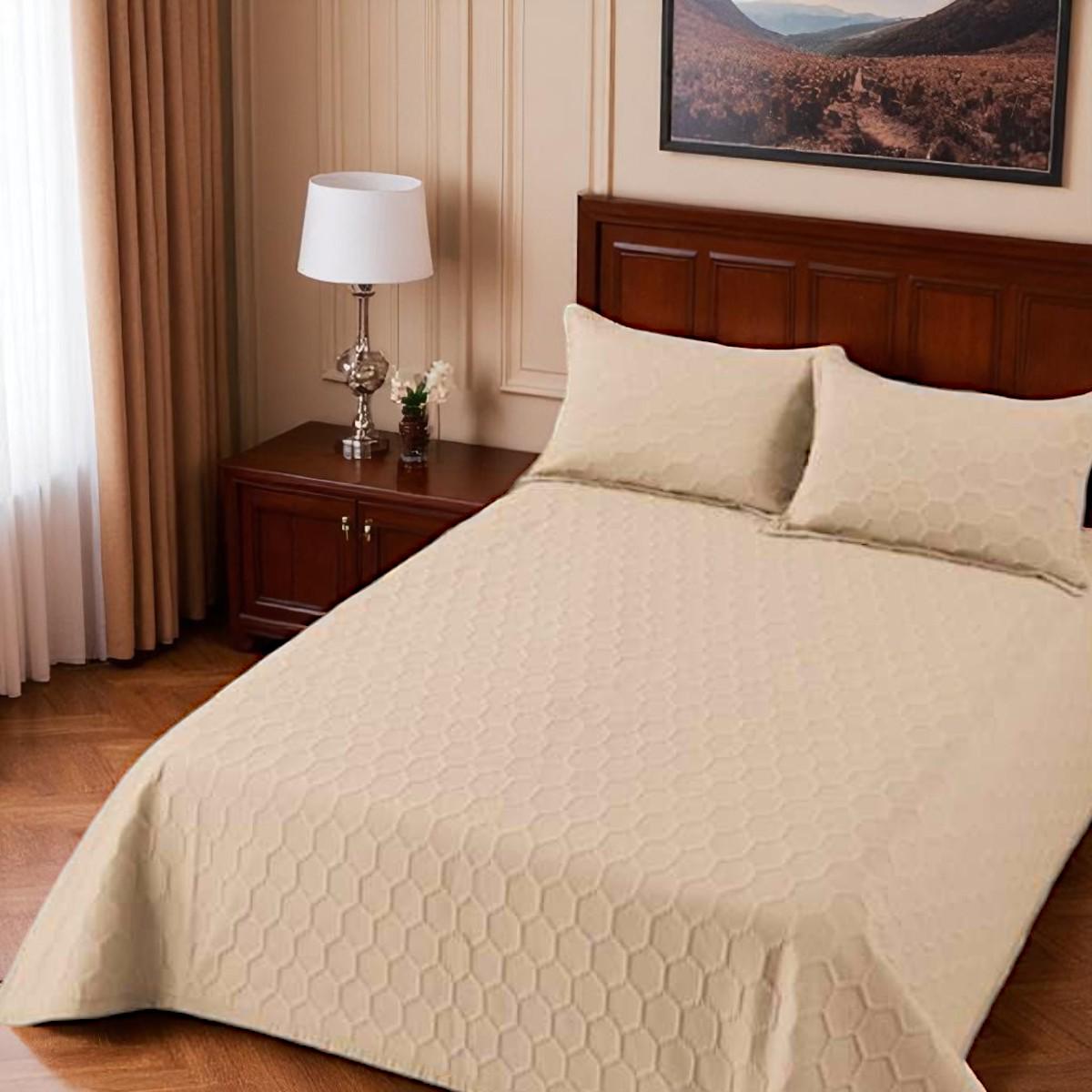 Покривало стьобане та 2 наволочки з подушками Koloco 100% бавовна євро 220х240 см Світло-коричневий (41712)