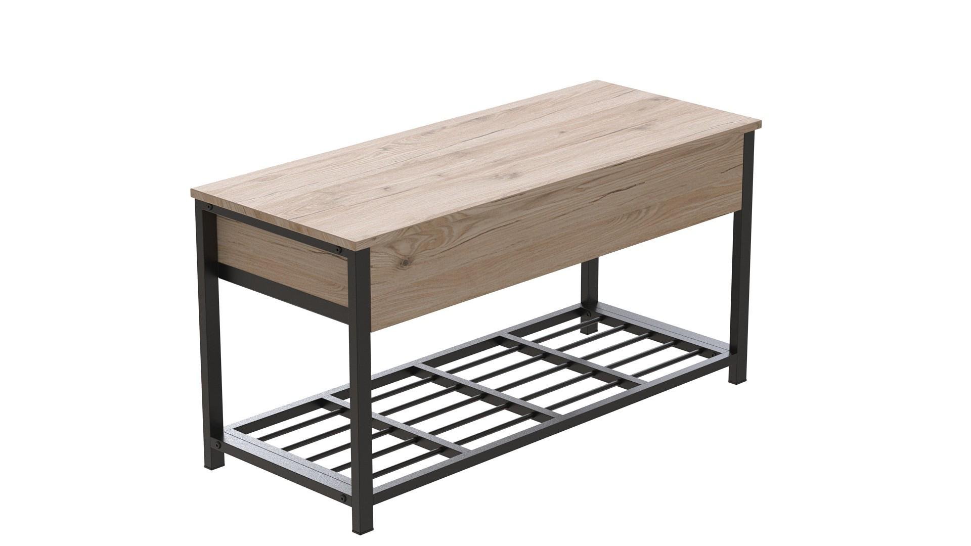 Банкетка с ящиком Ferrum-decor Дрейк 1 металл/ДСП 16 мм 550x1000x400 мм Черный/Артизан (FRD-103046)