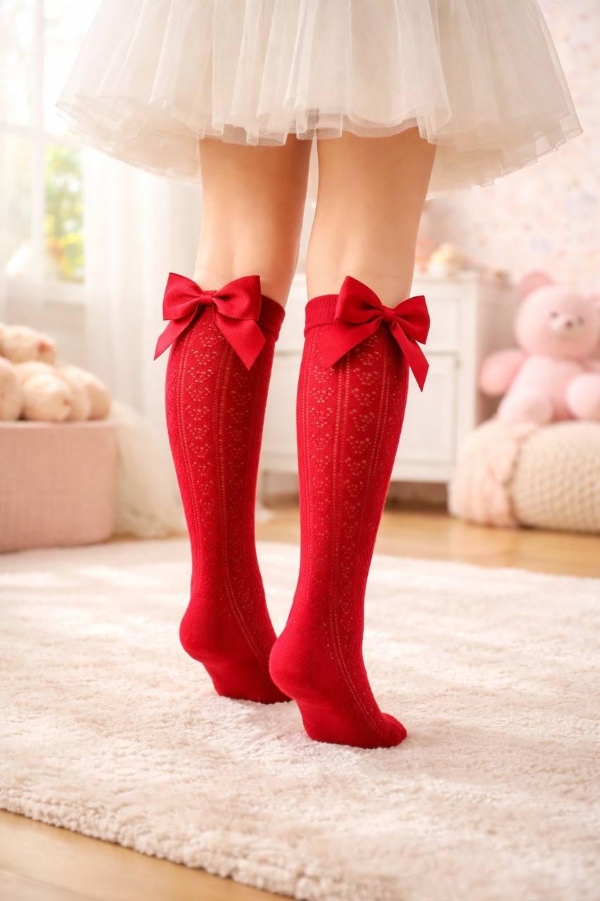 Гольфи для дівчинки Day Mod ажурні з бантом 6-12 років Червоний (2222008)