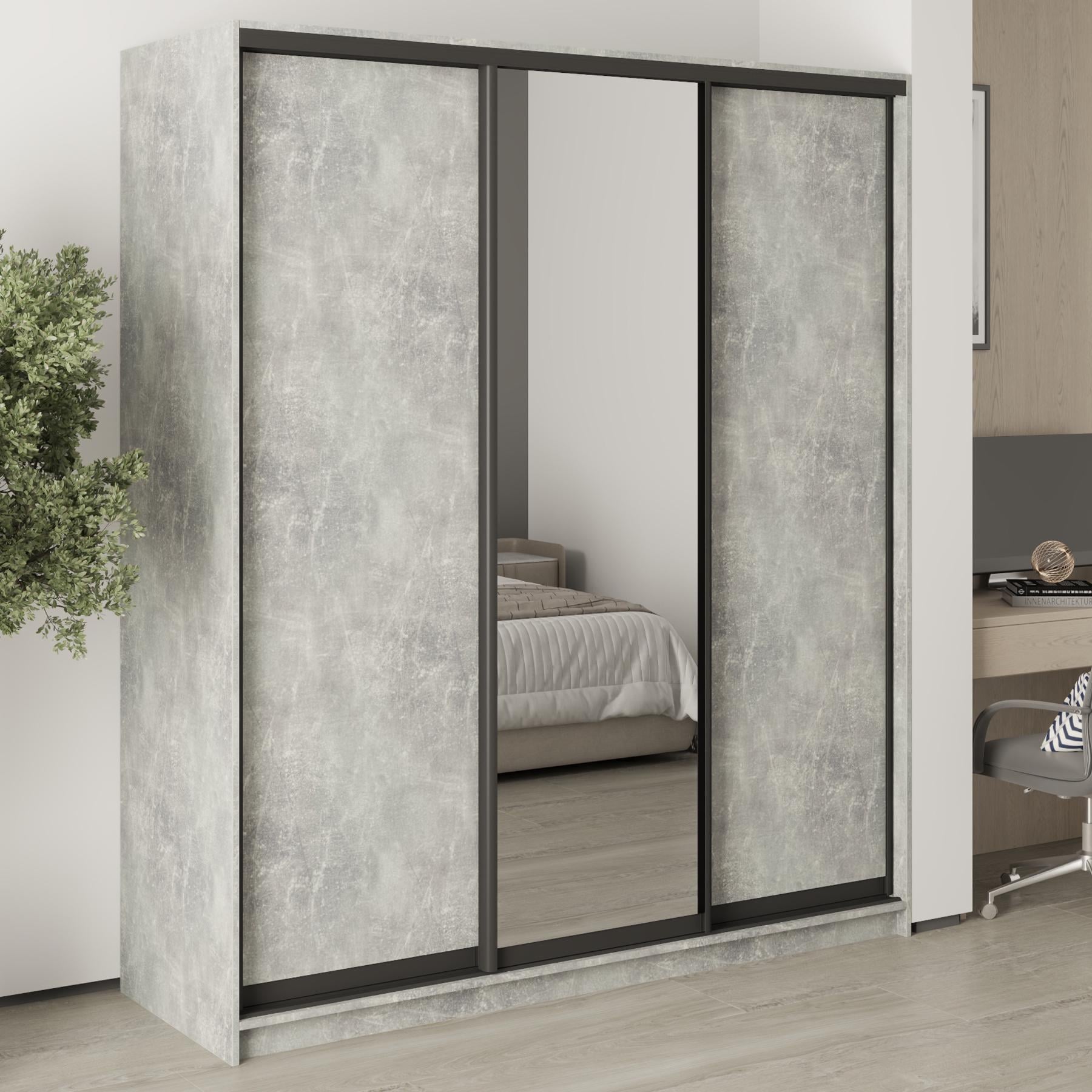 Шафа-купе тридверна MebelStar Стандарт BG 2 ДСП/дзеркало 180x60x210 см Бетон (MBS-8382)