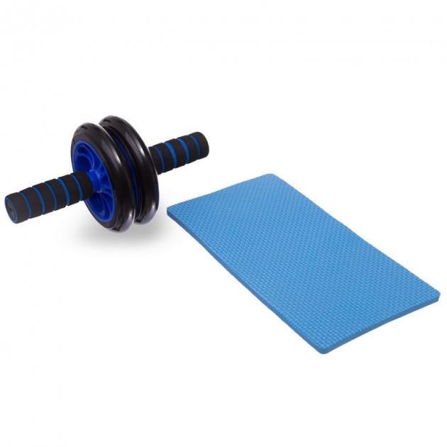 Тренажер з ковриком гімнастичне колесо Чорно-синій (2564180893)