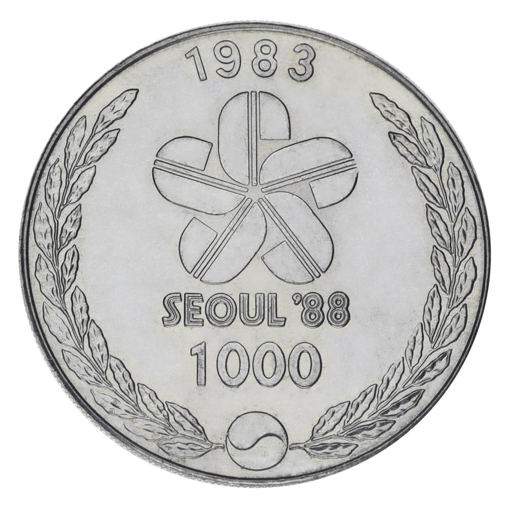 Коллекционная монета Южная Корея 1000 вон 1983 AU-UNC XXIV летние Олимпийские игры в Сеуле 1988 Барабанщик (М23830)